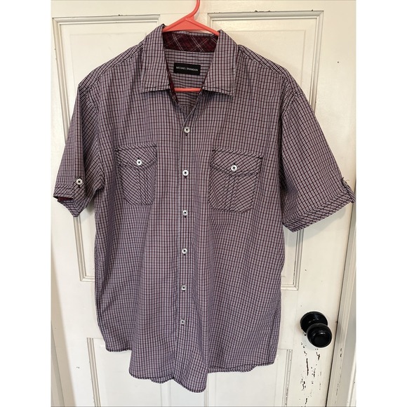 Michael Brandon Other - Michael Brandon Mens Plaid Button Up Red Blue Short Sleeve Shirt Pockets Sz Lg